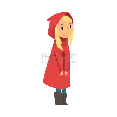 雨衣,矢量,金色头发,绘画插图,女孩,卡通,茄克,寂寞,人,红色