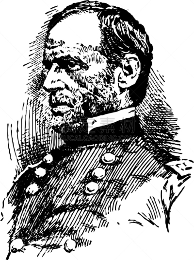 General Sherman,白色,男商人,矢量,雕刻图像,黑色,复古