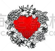 红色,图像,在上面,花环,白色背景,分离着色,文字,动物心脏,花,布置