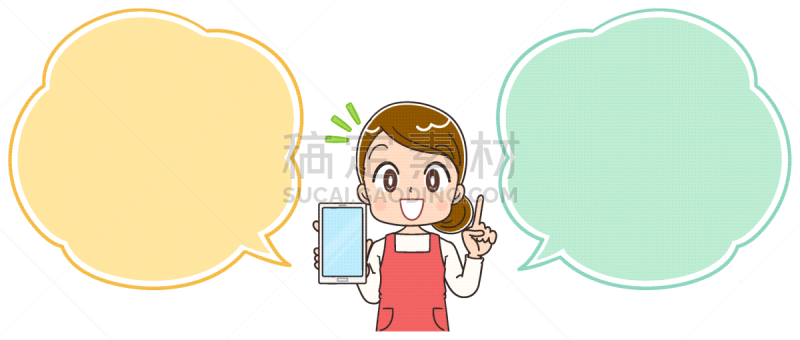 对话气泡框,围裙,家庭妇女,衣服,青年人,红色,社会化网络,仅日本人,思想气泡框,网
