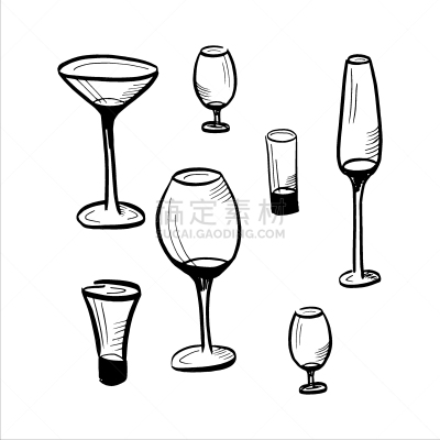 饮料,含酒精饮料,手,矢量,绘画插图,白色,玻璃杯,收集,绘制