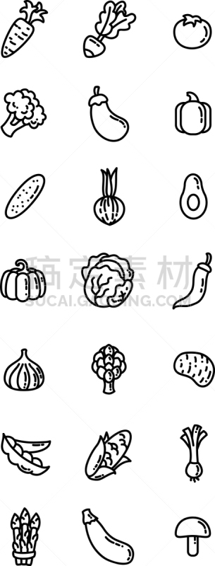 蔬菜,食品,平坦的,细的,线条,计算机图标,商务,素食,清新,联系