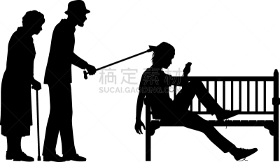 代沟,多代家庭,人,长椅,简单背景,姿态不雅,剪影,戳,坐,尊敬