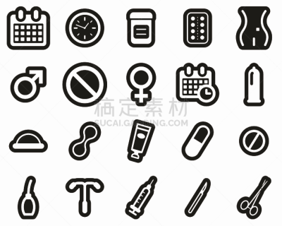 标签,计算机图标,白色,巨大的,黑色背景,避孕品,有序,杀精膏,宫内节育器