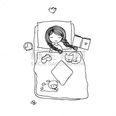 猫,毯子,狗,女孩,就寝时间,可爱的,夜晚,书,房屋,睡觉