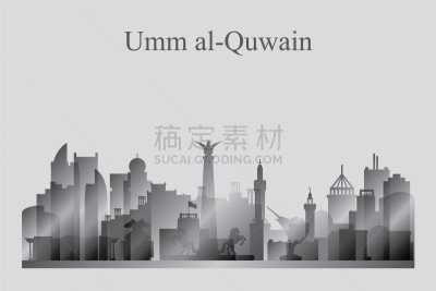 灰度图像,城市天际线,欧姆古温,中东人,建筑,图像,矢量,剪影,复古