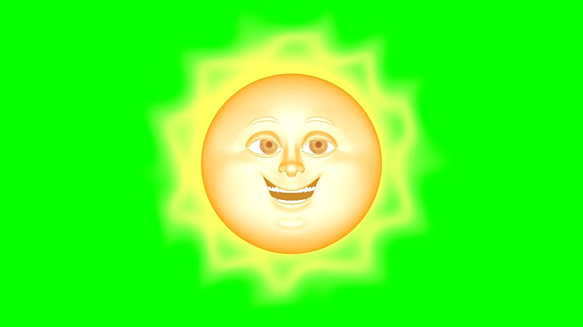3D卡通太阳， 。无缝循环，绿屏。
