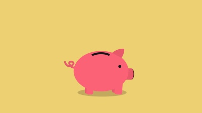 金币落入一个可爱的粉红色Piggy Bank Loop，有空间容纳您的文本。