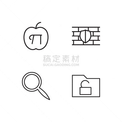 商务,轮廓,计算机图标,简单,计算机,技术,网络安全防护,布置,搜寻,研究