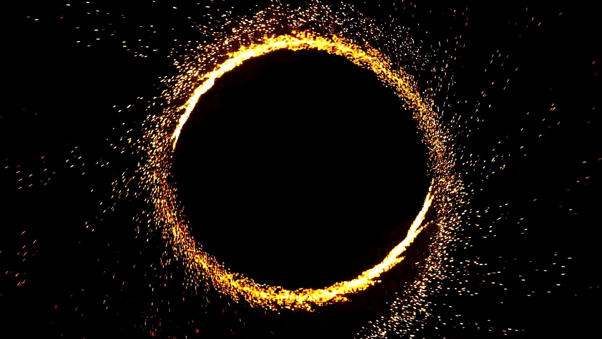 Seamless animation of abstract ring of fire flame fireworks burning. Sparking fire circle pattern or cold fire or fireworks in black background in 4k flame concept.