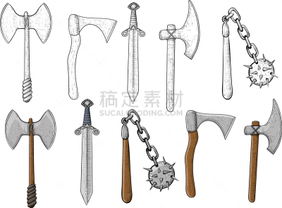 草图,过时的,分离着色,白色,华丽的,剑,绘制,布置,收集