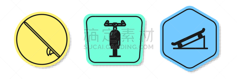 set line surfboard bicycle and skateboard on