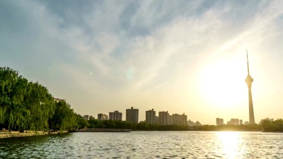 延时摄影-日落时的北京天际线