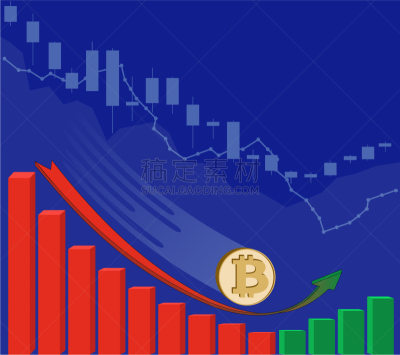 开端,比特币,红色,概念,砖,图像,矢量,生长,落下