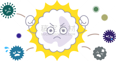 白细胞,活力,可爱的,健康保健,病原,病毒,绘画插图,卡通,日本,嗜中性粒细胞
