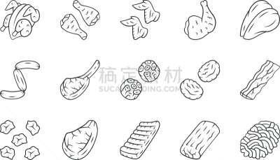 商务,牛排,细的,绘画插图,火腿,肉,熏猪肉,鸡腿,符号,计算机图标