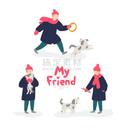 狗,进行中,女孩,青少年,可爱的,雪,公园,休闲,爱,散步