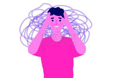 绘画插图,男人,概念,平坦的,矢量,沮丧,心理健康,室内地面,不诚实,忧虑