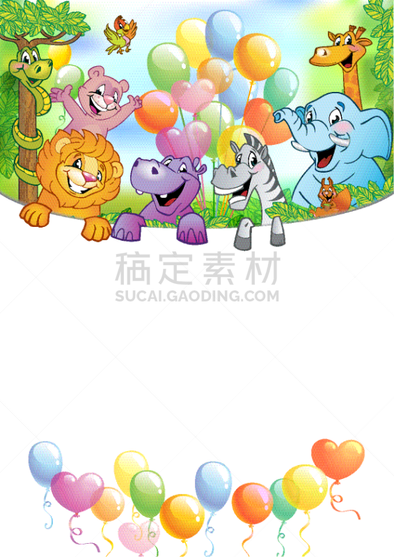 动物,快乐,节日,背景,卡通,可爱的,斑马,野生动物,蛇,狮子