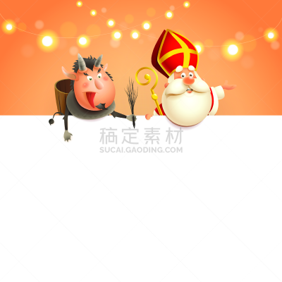 可爱的,厚木板,节日,幸福,克朗普斯,性格,橙色背景,庆祝