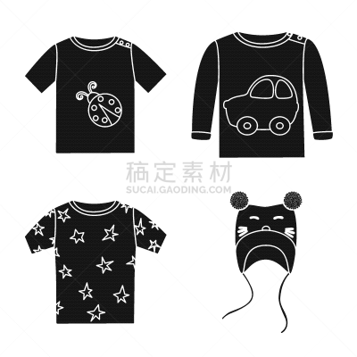 小的,图标集,棉,毛衣,可爱的,儿童,夏天,恶作剧,长袖衫,设计