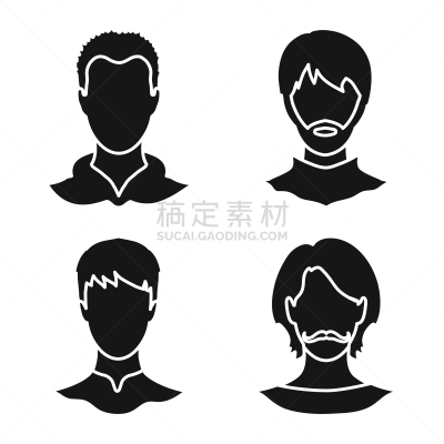 性格,分离着色,侧面像,图标集,人造物,棕色头发,金色头发,发型,小胡子,络腮胡子