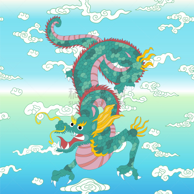 龙,传统,纺织品,动物,帝企鹅,天空,复古,虚构