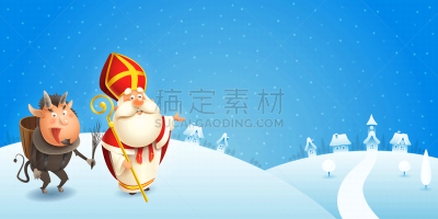 城镇,冬天,克朗普斯,蓝色背景,都市风光,公亩,贺卡,玩具,童年,主教
