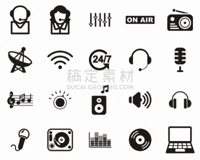 计算机图标,收音机,巨大的,舞台,设备用品,黑白图片,播音室,光盘,传媒,计算机