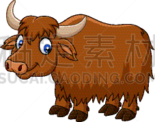 牦牛,卡通,幸福,可爱的,野生动物,脊椎动物,哺乳纲,牛,动物,站