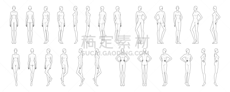 模板,女人,时尚,插图画家,背景分离,肖像,技术,臀,时装模特,人的脸部