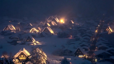 高清空中延时 Shirakawago gas sho-Dukuri Gifu，Chubu世界遗产日本