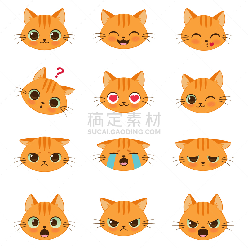 可爱的,猫,卡通,动物,面部表情,吉祥物,使眼色,标签,布置,爱
