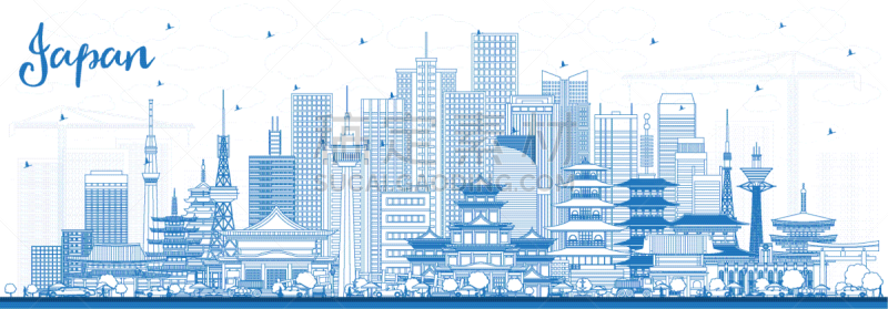 日本,轮廓,蓝色,城市天际线,欢迎标志,人,地形,白色,直的,旅途