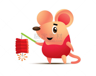 可爱的,2020,绘画插图,卡通,矢量,老鼠,进行中,春节,焰火,分离着色