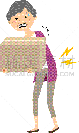 老年女人,行李,粗心的,疝,背痛,绘画插图,半身像,日本,炎症,不舒服