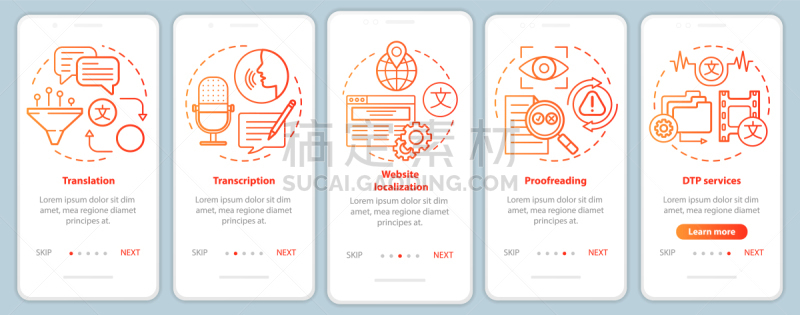 校对,移动应用程序,台阶,书页,矢量,红色,概念,绘画插图,翻译过程,服务