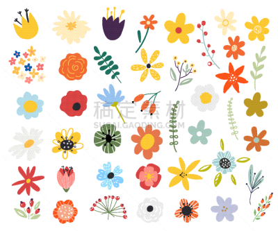 set spring colorful flowers set floral