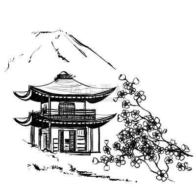 建筑业,山,樱之花,城堡,自然,图像,花朵,艺术,设计