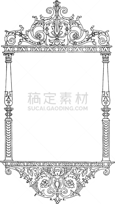 国境线,巴洛克风格,在底端,似人脸,白色,矢量,图像,雕刻图像,黑色,复古