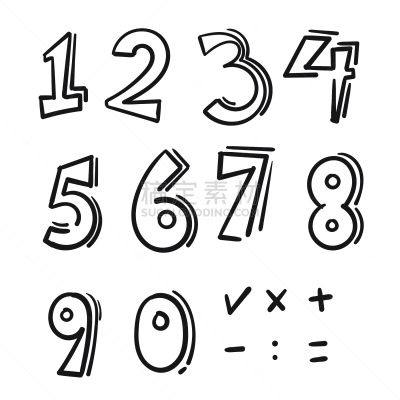 乱画,数字,矢量,动物手,数字9,数字0,数字7,几何形状,背景分离,检查表