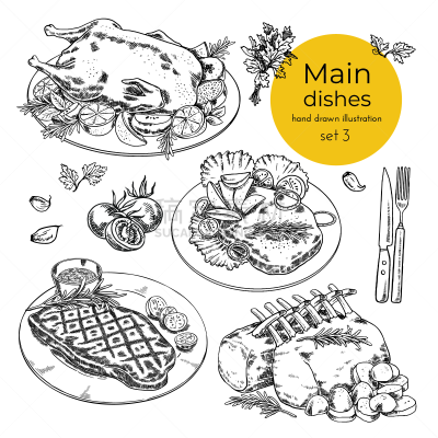 绘画插图,肉,矢量,主菜,主菜盘,格子烤肉,传统,牛排,菜单,啤酒节