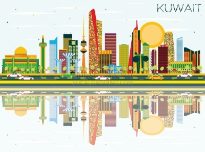 彩色图片,城市天际线,科威特,建筑外部,轮廓,白色,旅途,黄色,商务,红色
