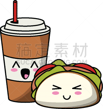 可爱,快餐,卡通,分离着色,可爱的,清新,玉米饼,杯,收集,爱