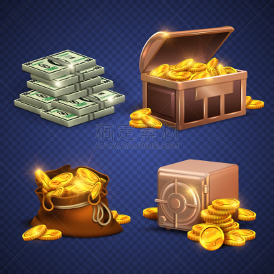 casino 3d signs and money icons dollars