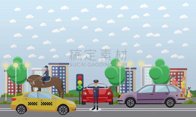 交通,警官,平坦的,制服,安全的,男人,汽车,图像,装裱