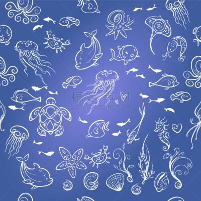 海洋,动物,可爱的,魟鱼,海星,海马,艺术,船,设计