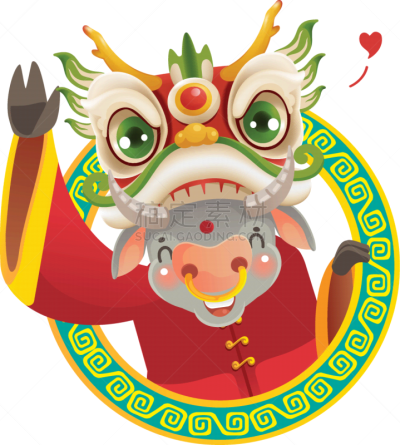 母牛,可爱的,传统,贺卡,春节,中文,新年前夕,十二生肖,动物,节日