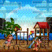 kids playing at beach with their kite