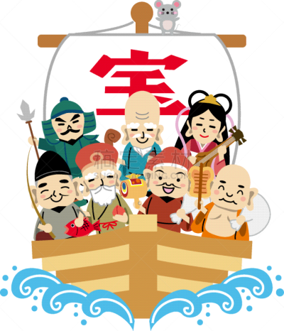 新年前夕,神,幸福,东方人,可爱的,新年,七个幸运神,人,垂直画幅,图像